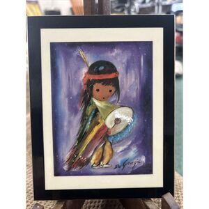 DeGrazia Pima Indian Drummer Boy Plaque‎ Purple Southwest Art Vintage Arizona
